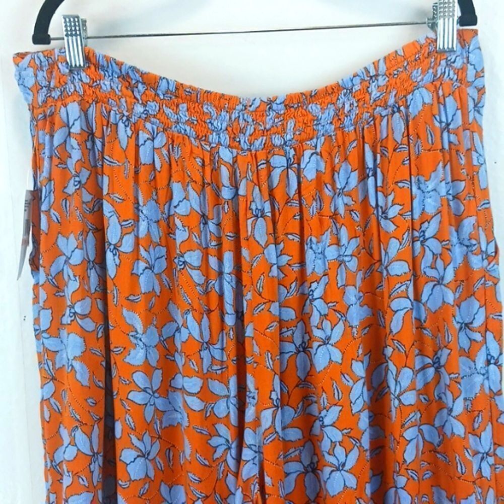 Jessica Simpson Women orange blue floral wide leg cropped flowy pants sz 2X Boho - Picture 6 of 10